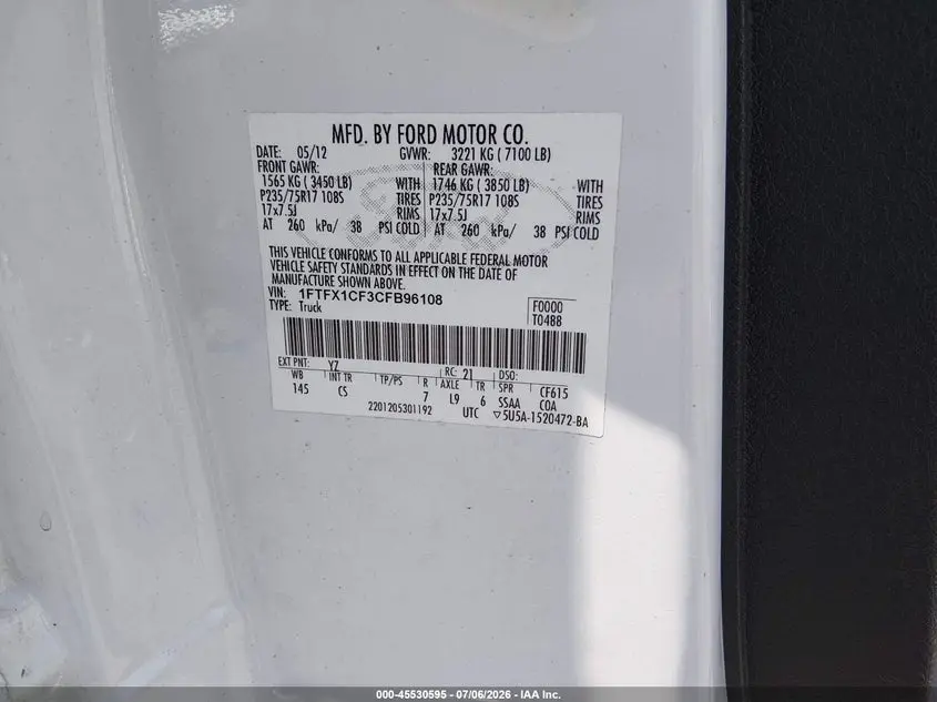 2012 FORD F-150 FX2/LARIAT/STX/XL/XLT