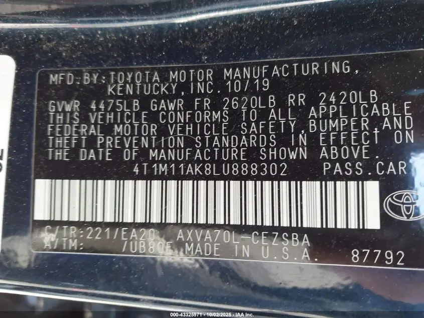 2020 TOYOTA CAMRY SE