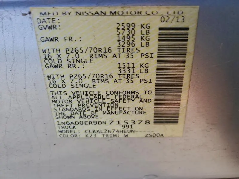 2013 NISSAN FRONTIER S  