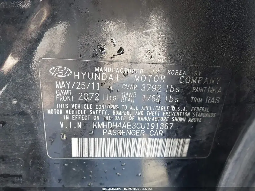 2012 HYUNDAI ELANTRA LIMITED (ULSAN PLANT)