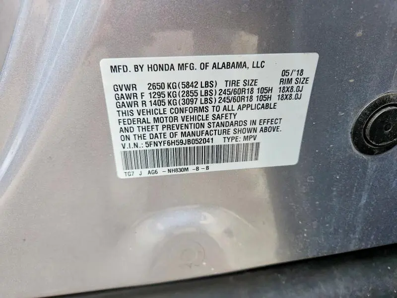 2018 HONDA PILOT EXL  