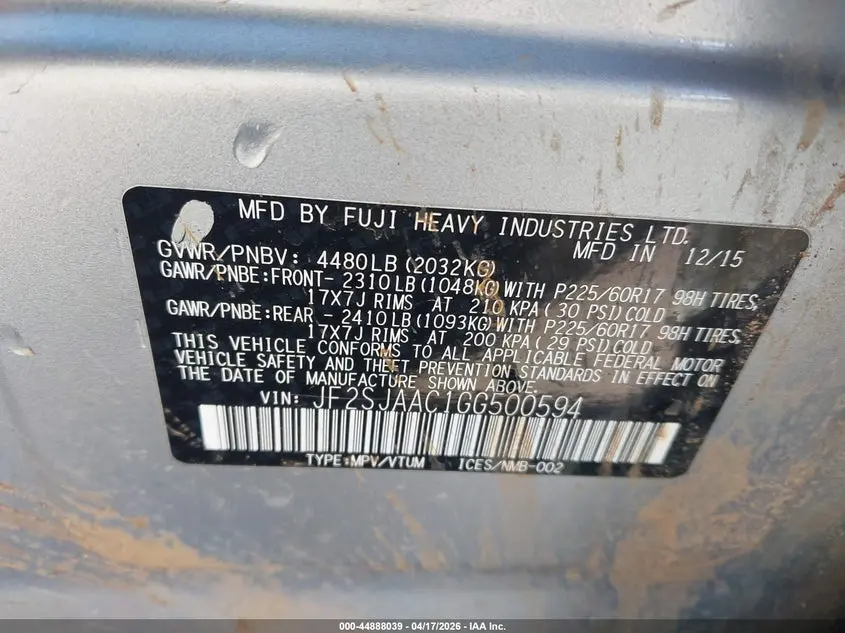 2016 SUBARU FORESTER 2.5I