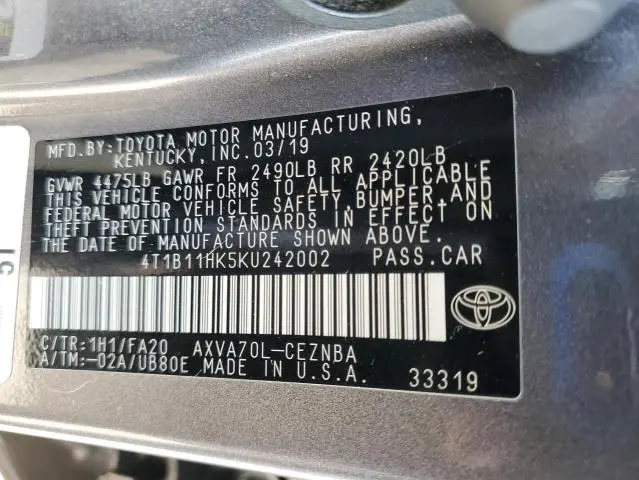 2019 TOYOTA CAMRY L  