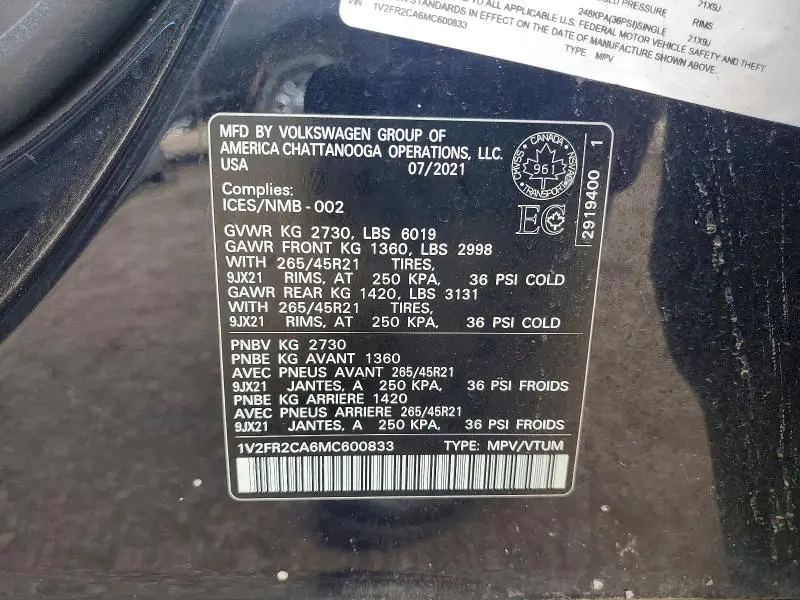 2021 VOLKSWAGEN ATLAS SEL PREMIUM R-LINE  
