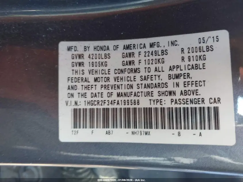 2015 HONDA ACCORD LX