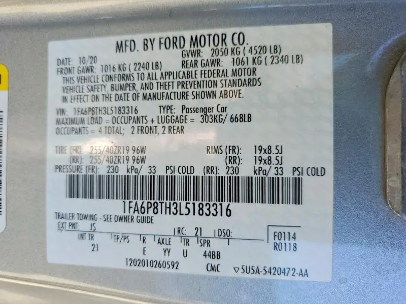 2020 FORD MUSTANG   