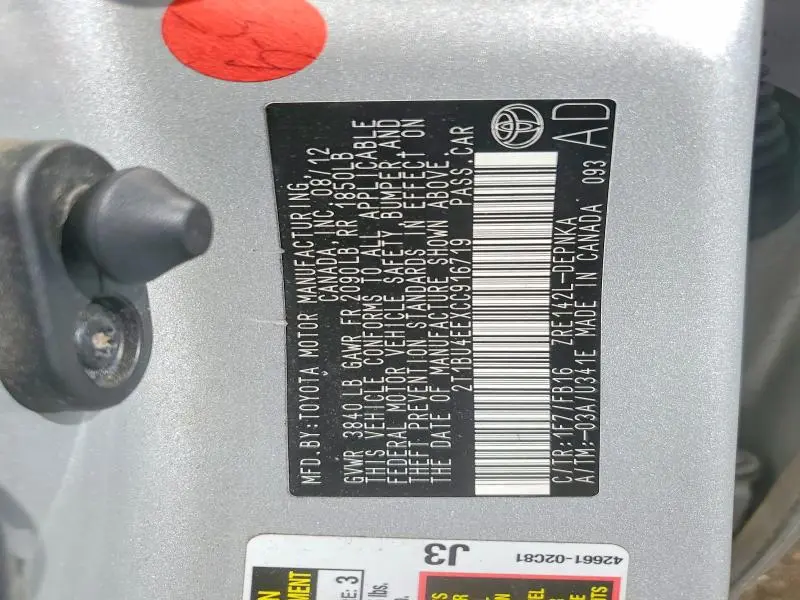2012 TOYOTA COROLLA LE  
