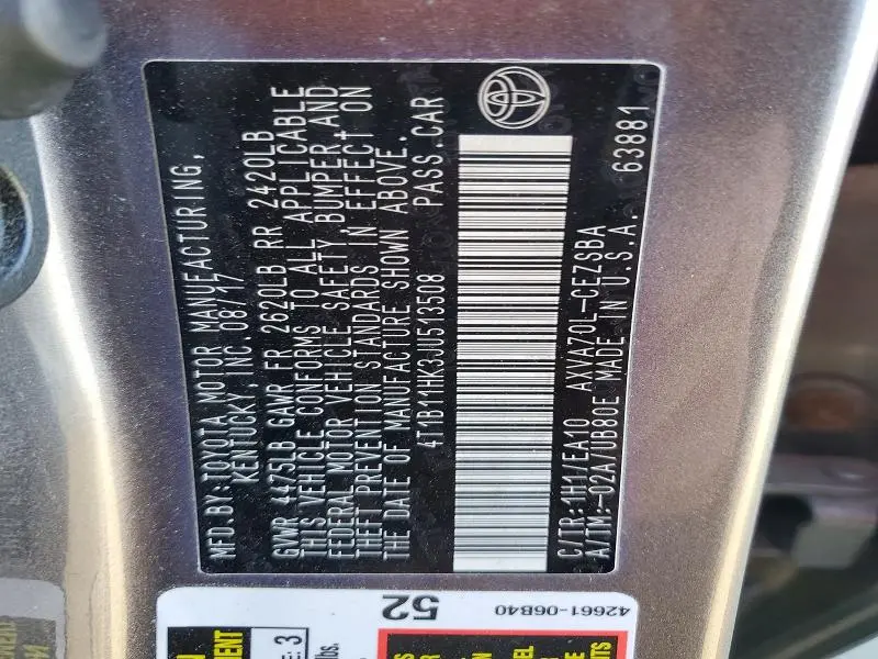 2018 TOYOTA CAMRY SE  