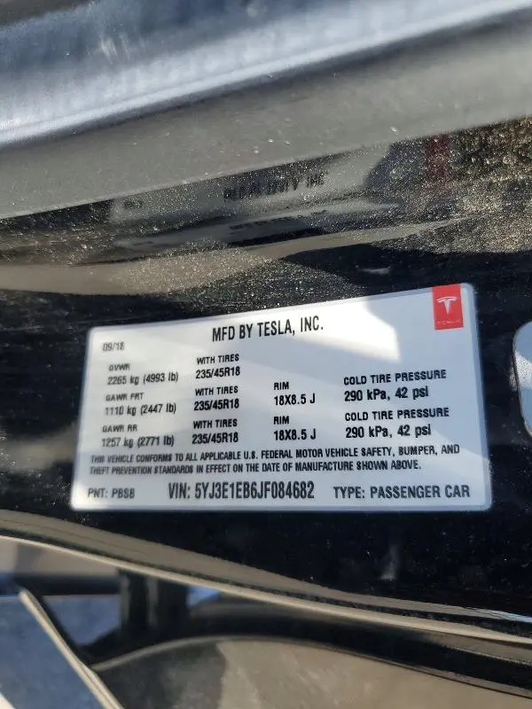 2018 TESLA MODEL 3   