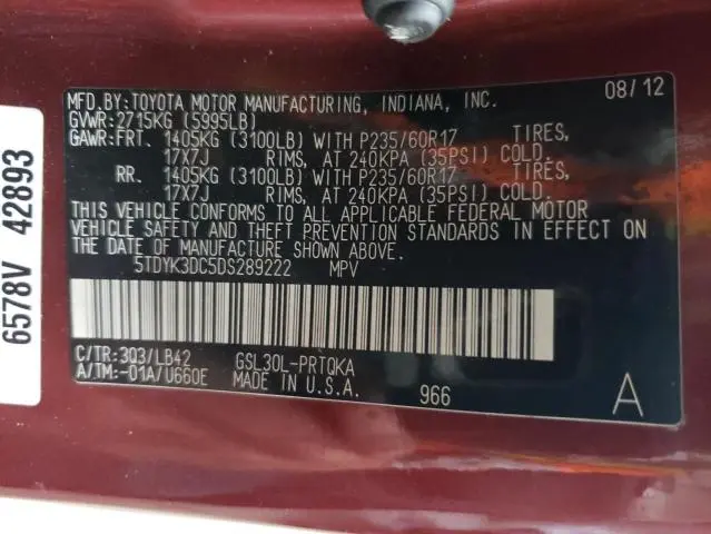 2013 TOYOTA SIENNA XLE  