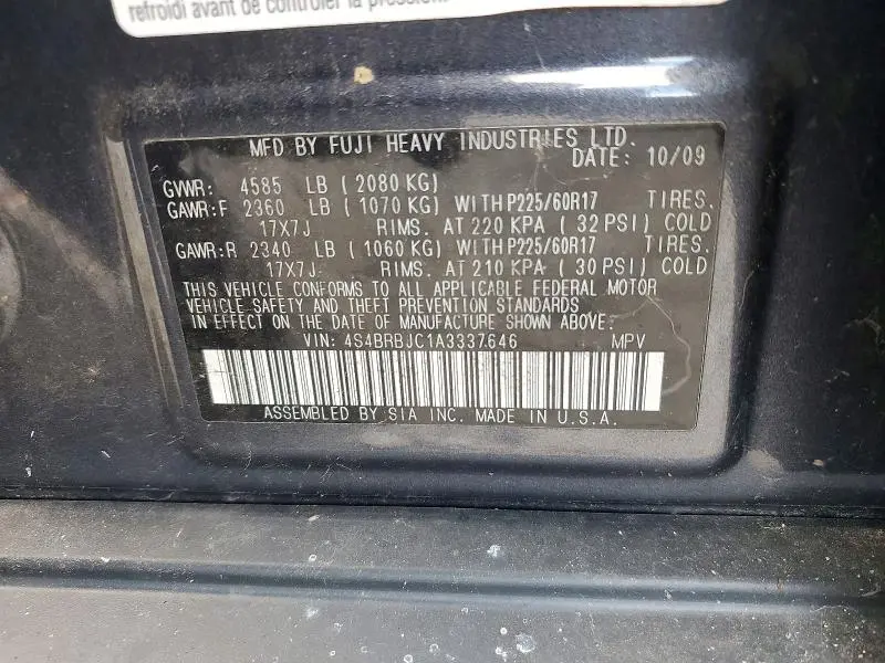 2010 SUBARU OUTBACK 2.5I LIMITED  