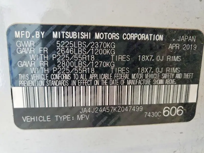 2019 MITSUBISHI OUTLANDER SEL  