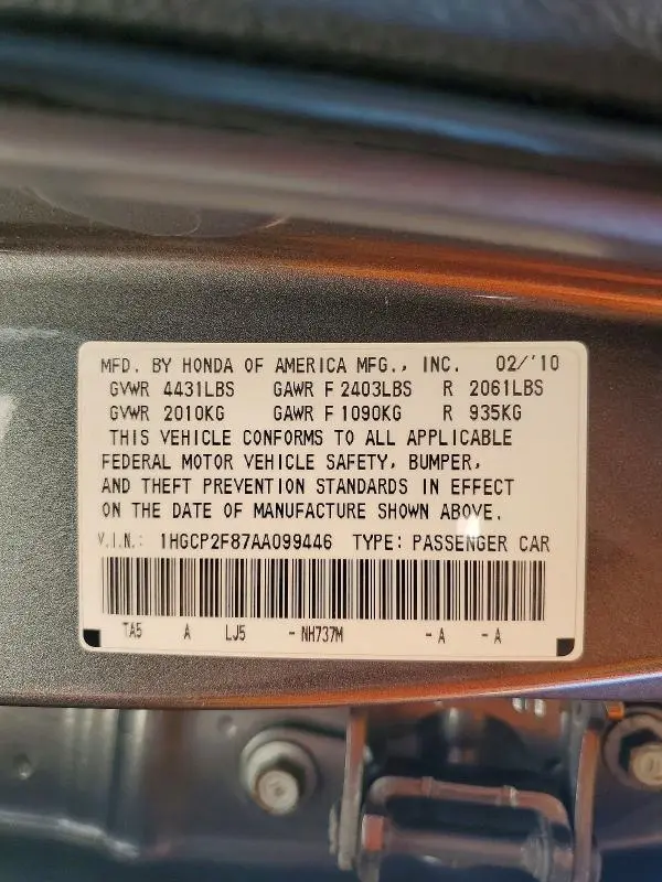 2010 HONDA ACCORD EXL  