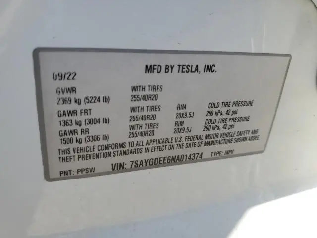 2022 TESLA MODEL Y   