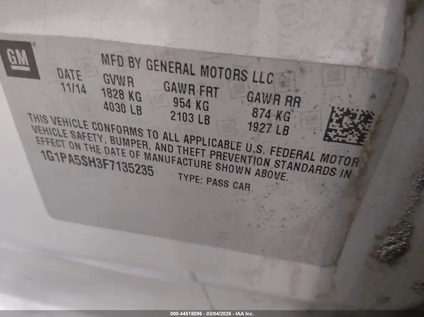 2015 CHEVROLET CRUZE LS AUTO