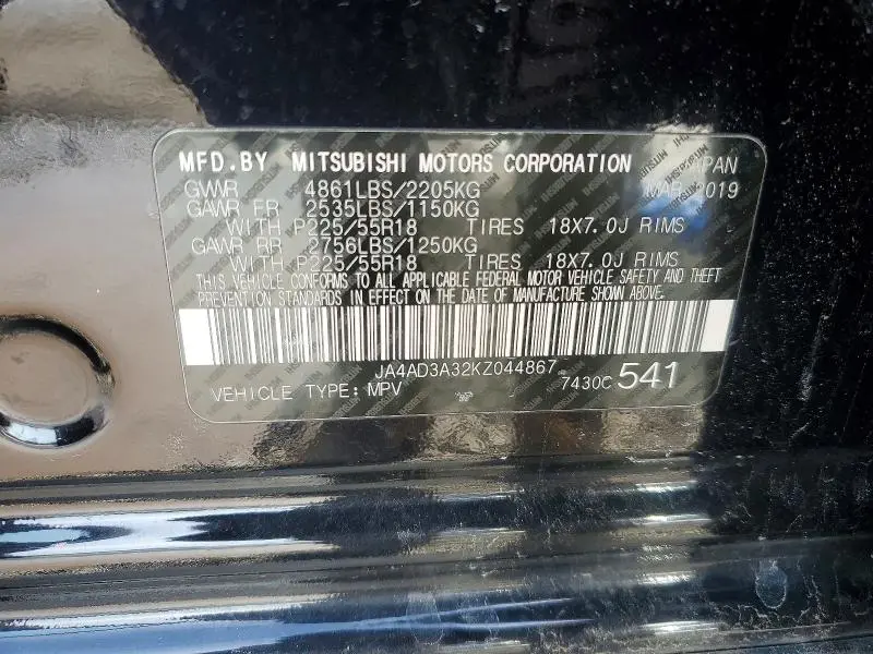 2019 MITSUBISHI OUTLANDER SE  