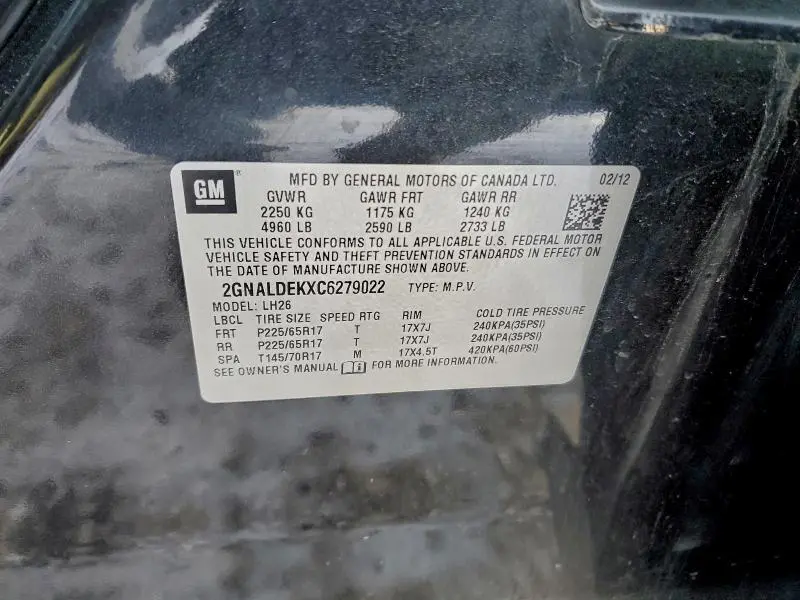 2012 CHEVROLET EQUINOX LT  