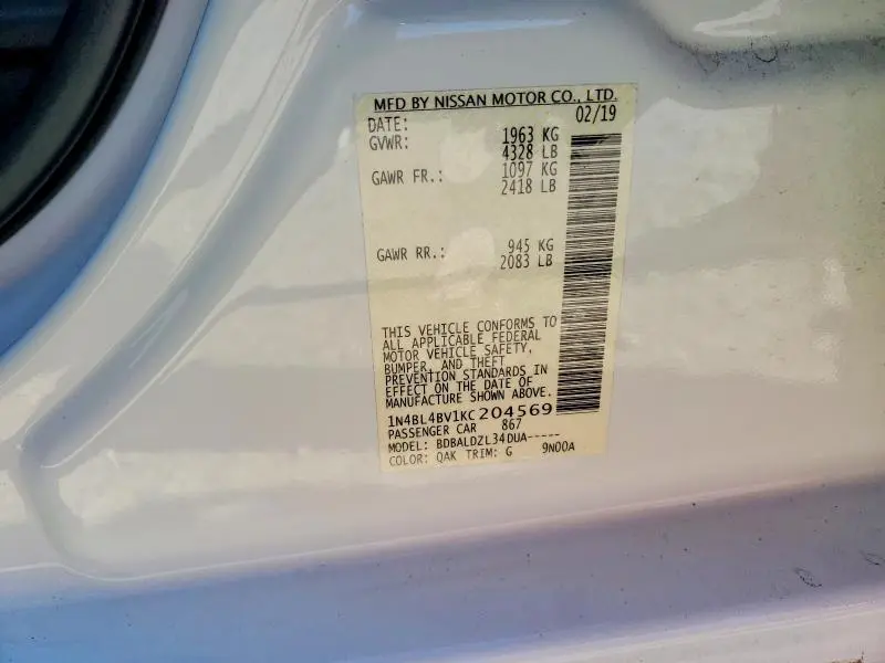 2019 NISSAN ALTIMA S  