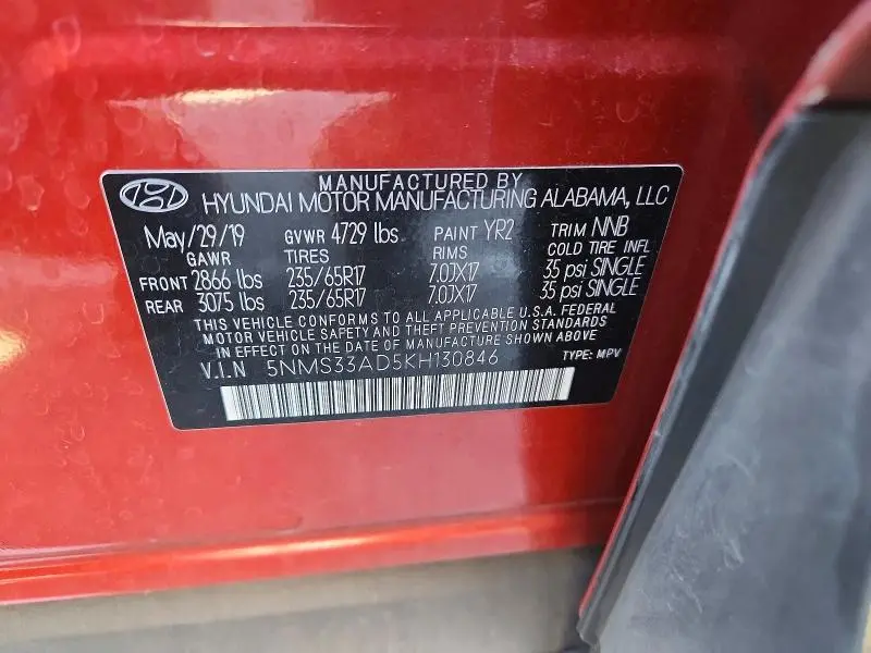 2019 HYUNDAI SANTA FE SEL 2.4L  