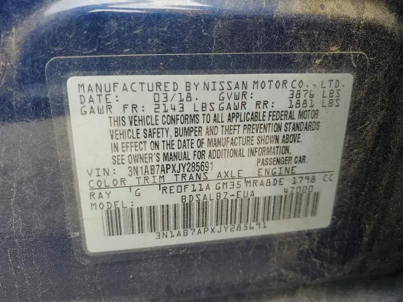 2018 NISSAN SENTRA S  
