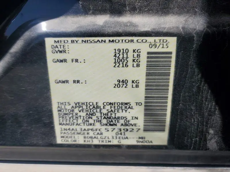 2015 NISSAN ALTIMA 2.5 S  