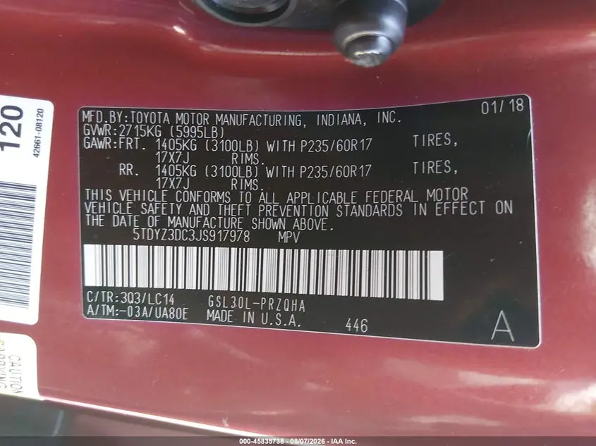 2018 TOYOTA SIENNA XLE/XLE PREMIUM/LIMITED/LIMITED PREMIUM
