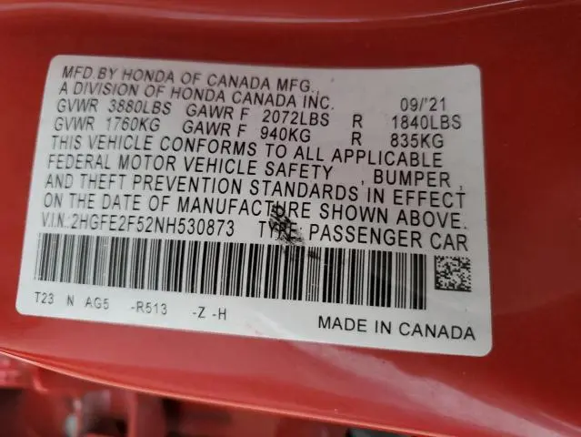 2022 HONDA CIVIC SPORT  