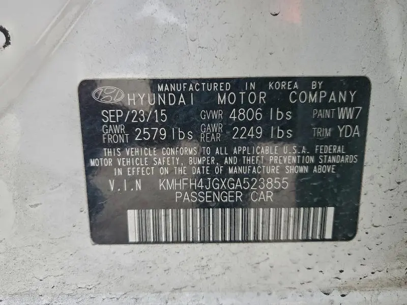 2016 HYUNDAI AZERA LIMITED  