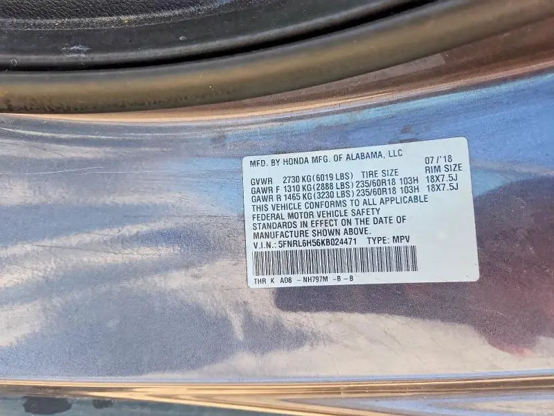 2019 HONDA ODYSSEY EX  