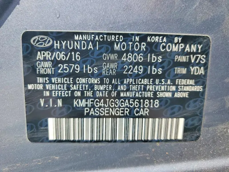 2016 HYUNDAI AZERA BASE  