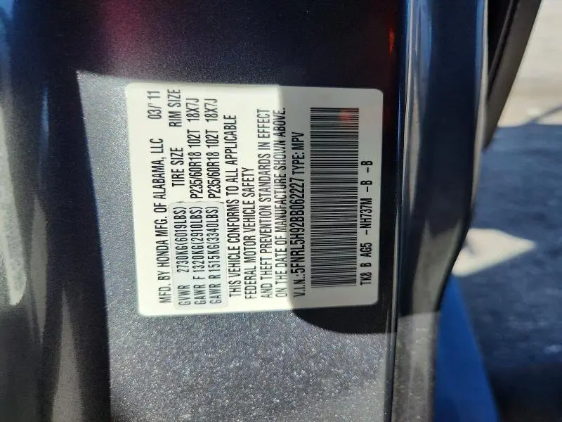 2011 HONDA ODYSSEY TOURING  