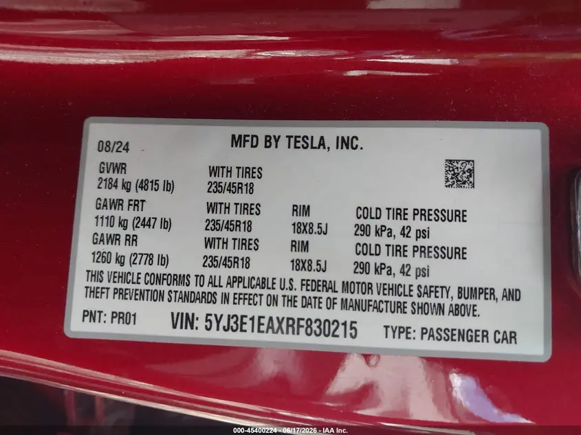 2024 TESLA MODEL 3 LONG RANGE DUAL MOTOR ALL-WHEEL DRIVE/REAR-WHEEL DRIVE