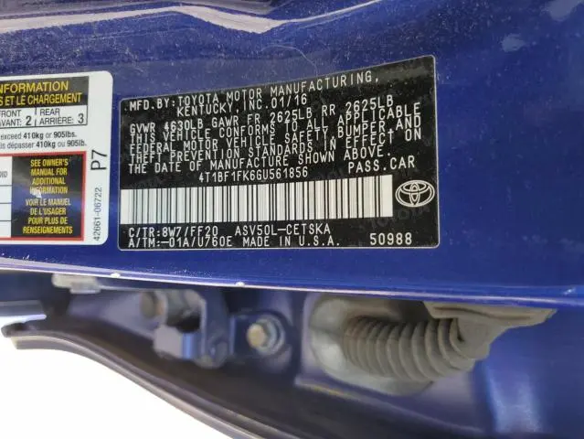 2016 TOYOTA CAMRY LE  