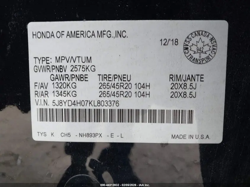 2019 ACURA MDX TECH   A-SPEC PKGS