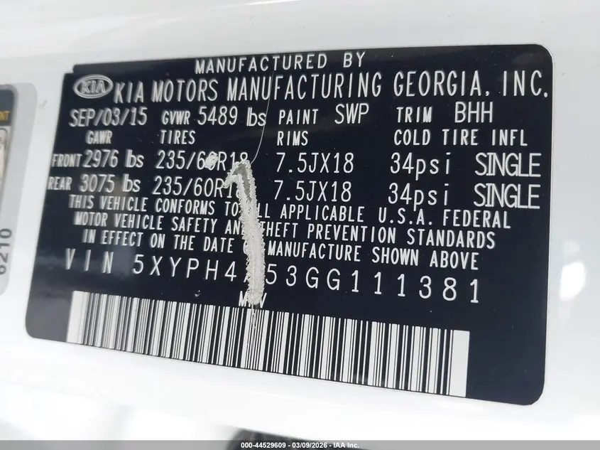 2016 KIA SORENTO 3.3L EX