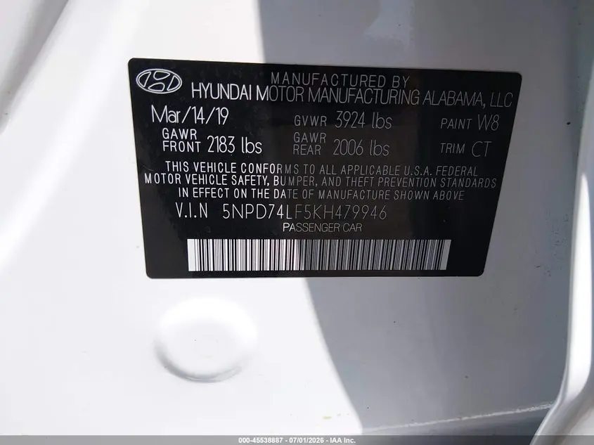 2019 HYUNDAI ELANTRA SE