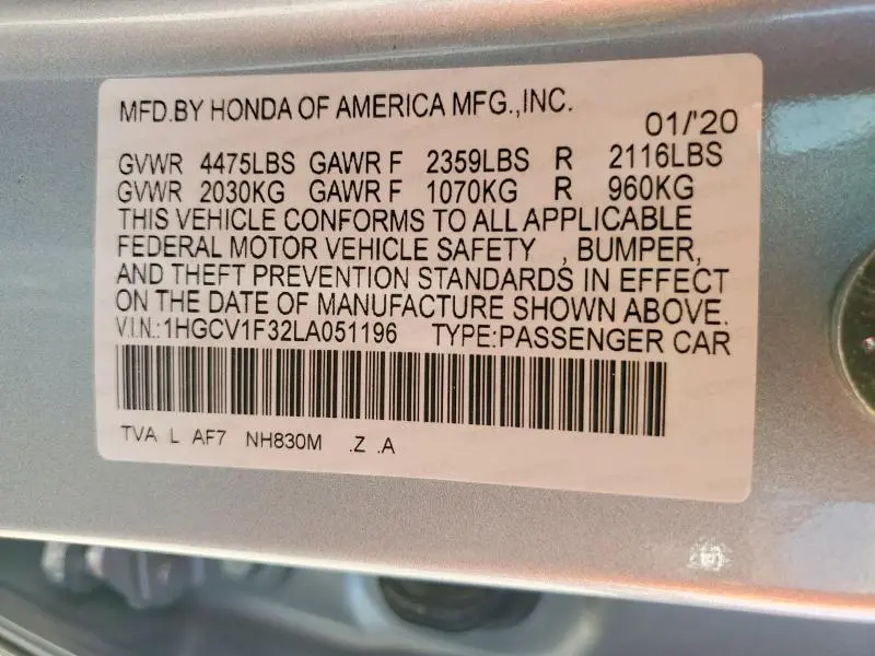 2020 HONDA ACCORD SPORT  