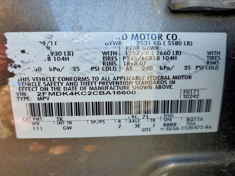 2012 FORD EDGE LIMITED  
