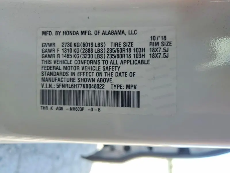2019 HONDA ODYSSEY EXL  