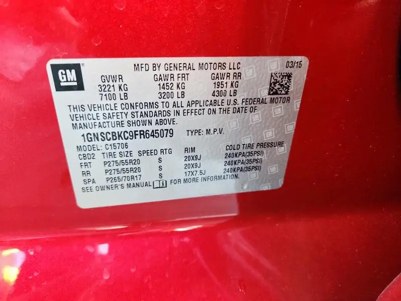 2015 CHEVROLET TAHOE C1500 LT  