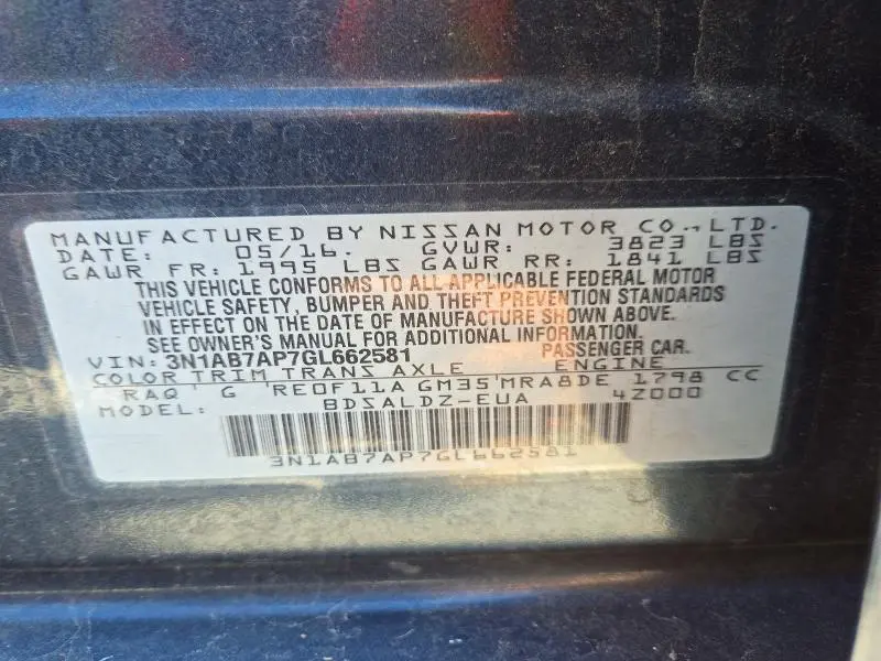 2016 NISSAN SENTRA SV  