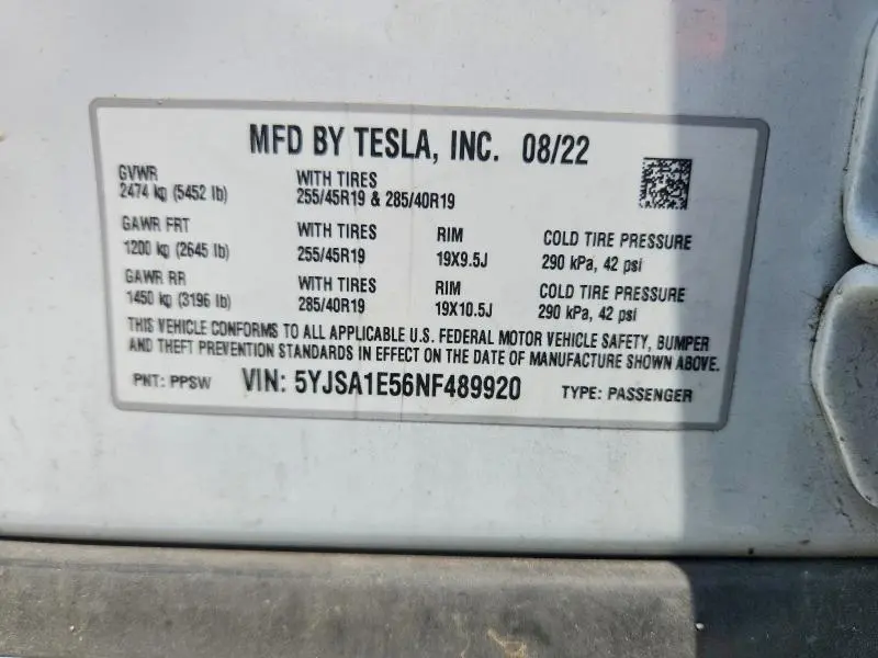 2022 TESLA MODEL S   