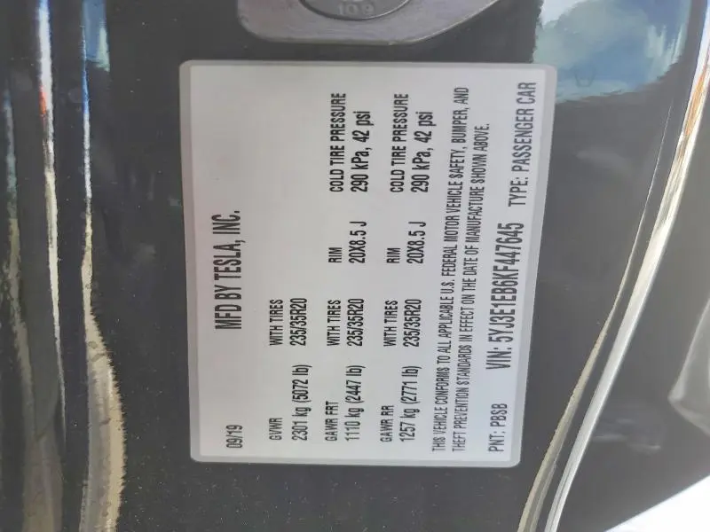 2019 TESLA MODEL 3   