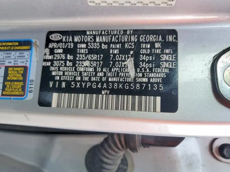 2019 KIA SORENTO L  