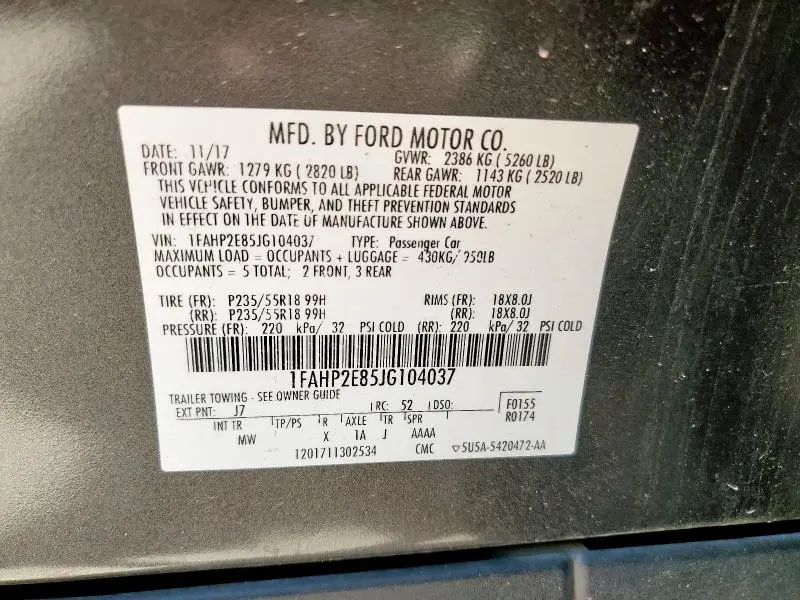 2018 FORD TAURUS SEL  