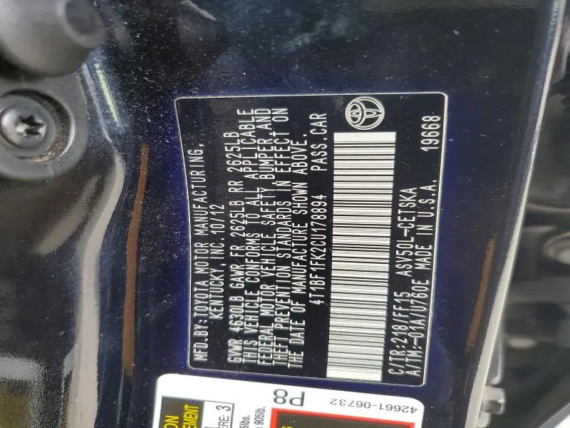 2012 TOYOTA CAMRY SE SPORT LIMITED EDITION  