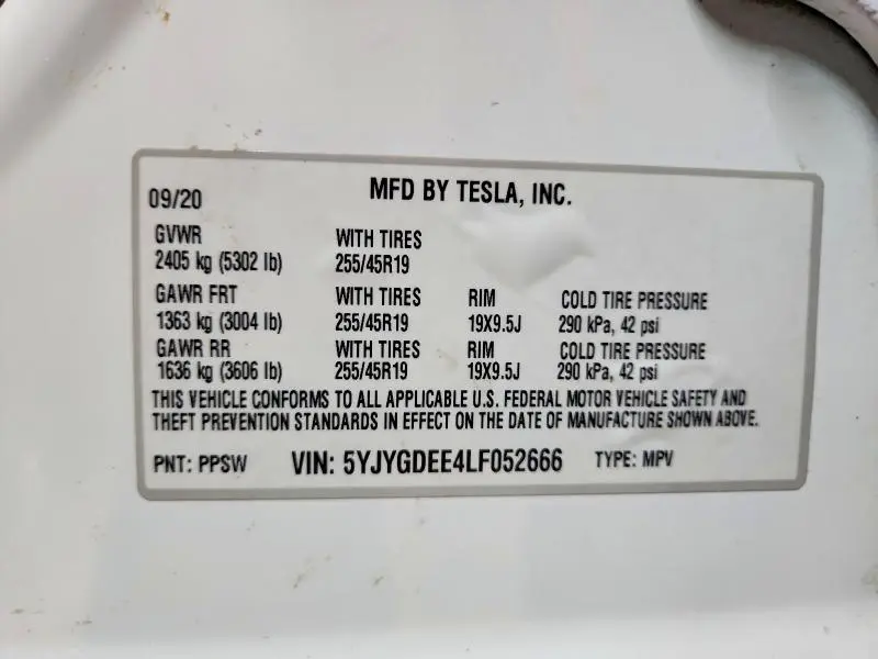 2020 TESLA MODEL Y   
