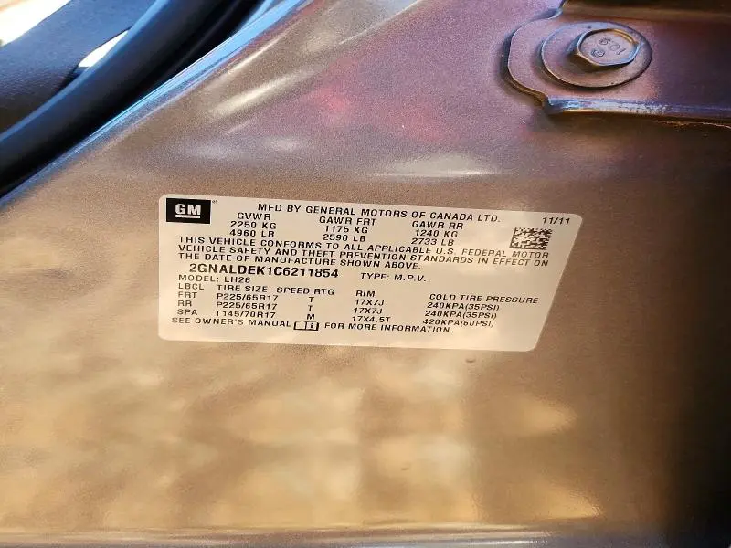 2012 CHEVROLET EQUINOX LT  