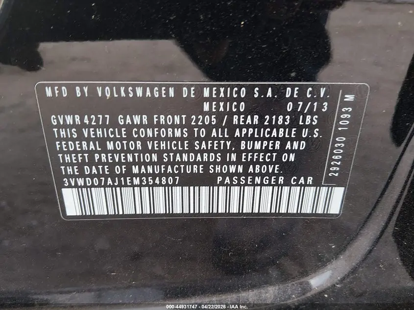 2014 VOLKSWAGEN JETTA 1.8T SE