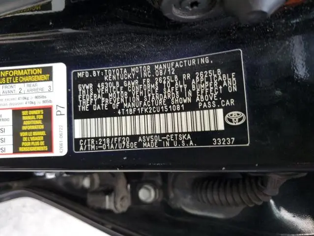 2012 TOYOTA CAMRY BASE